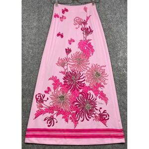 Vintage Miss Shaheen Maxi Skirt Womens 6 XS Pink Butterfly Floral Hawaiian 70s
